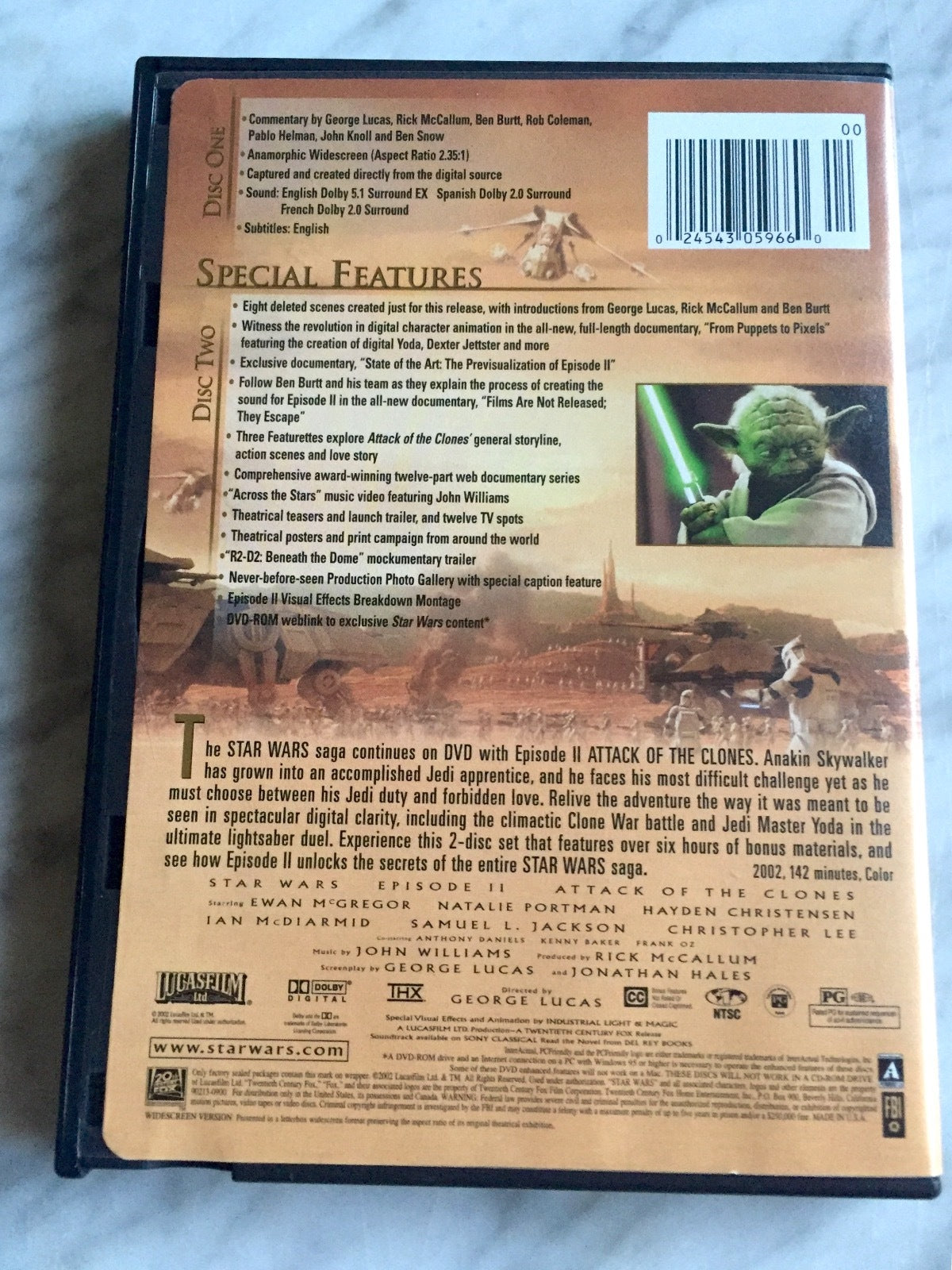 Star Wars Episode 2 Attack of the Clones Widescreen DVD 2 Disc Ltd Ed. Insert! (2002)