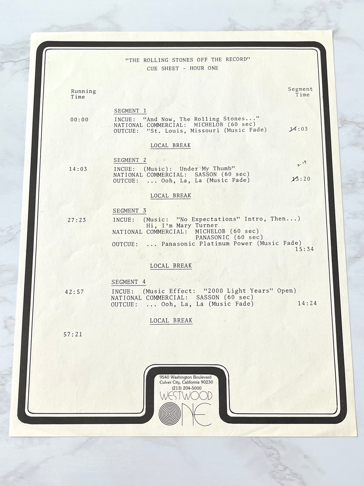 Rolling Stones Off The Record 2 LP RADIO SHOW Westwood One CUE SHEETS VERY RARE!