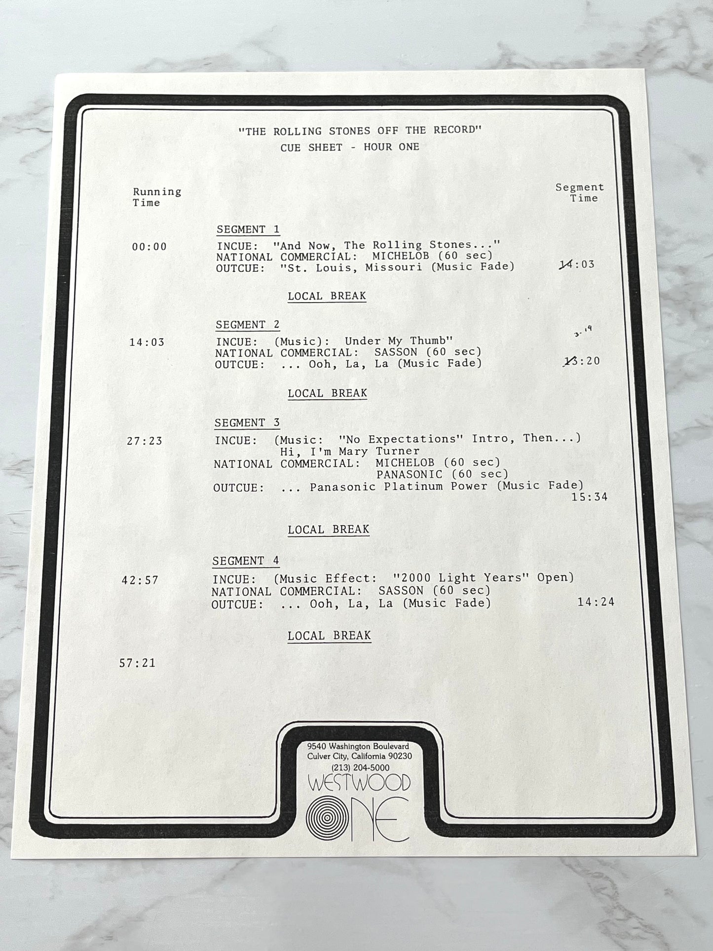 Rolling Stones Off The Record 2 LP RADIO SHOW Westwood One CUE SHEETS VERY RARE!