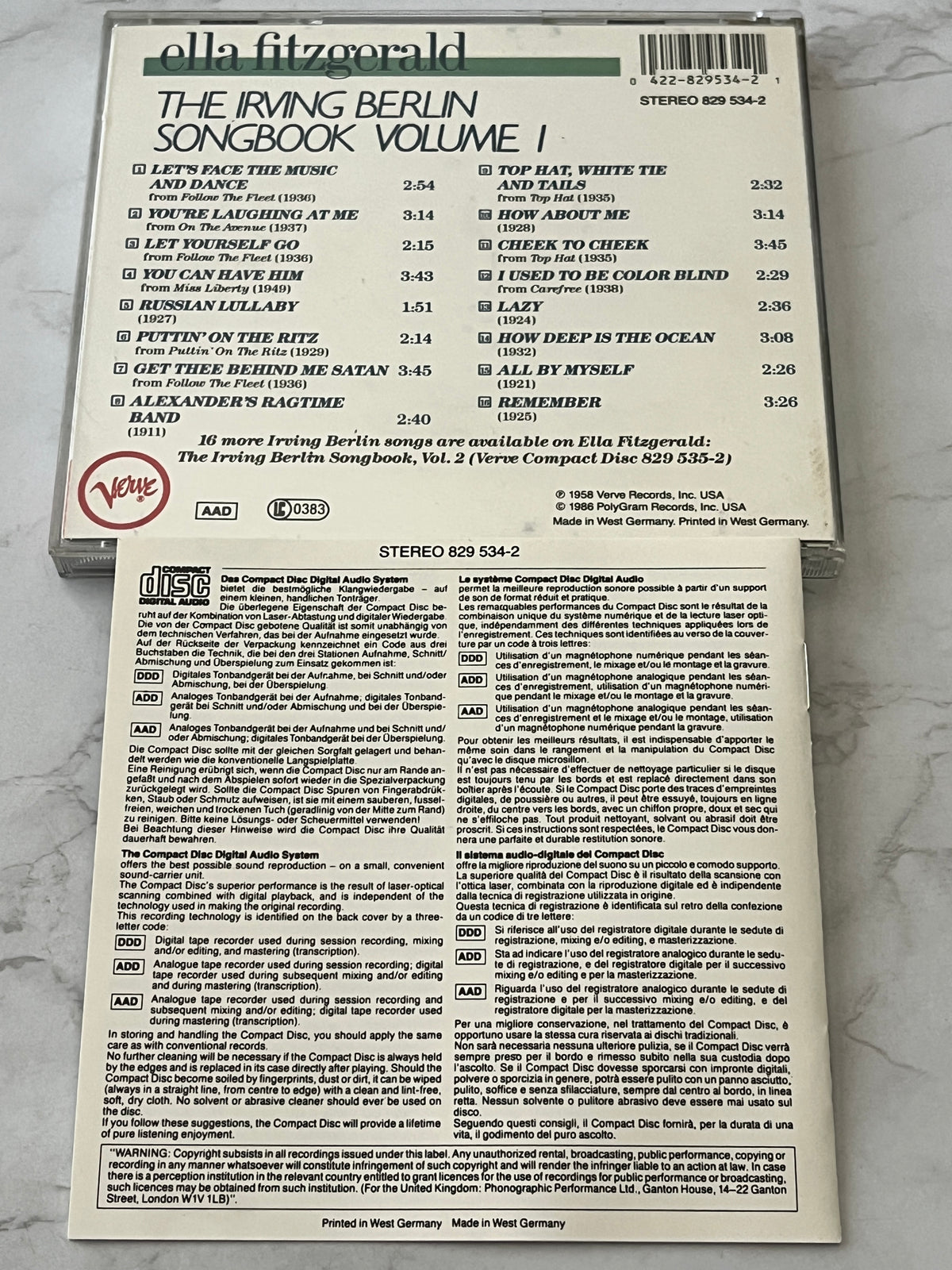 Ella Fitzgerald – The Irving Berlin Songbook Vol. 1 (1986) [W GERMANY TARGET ERA]
