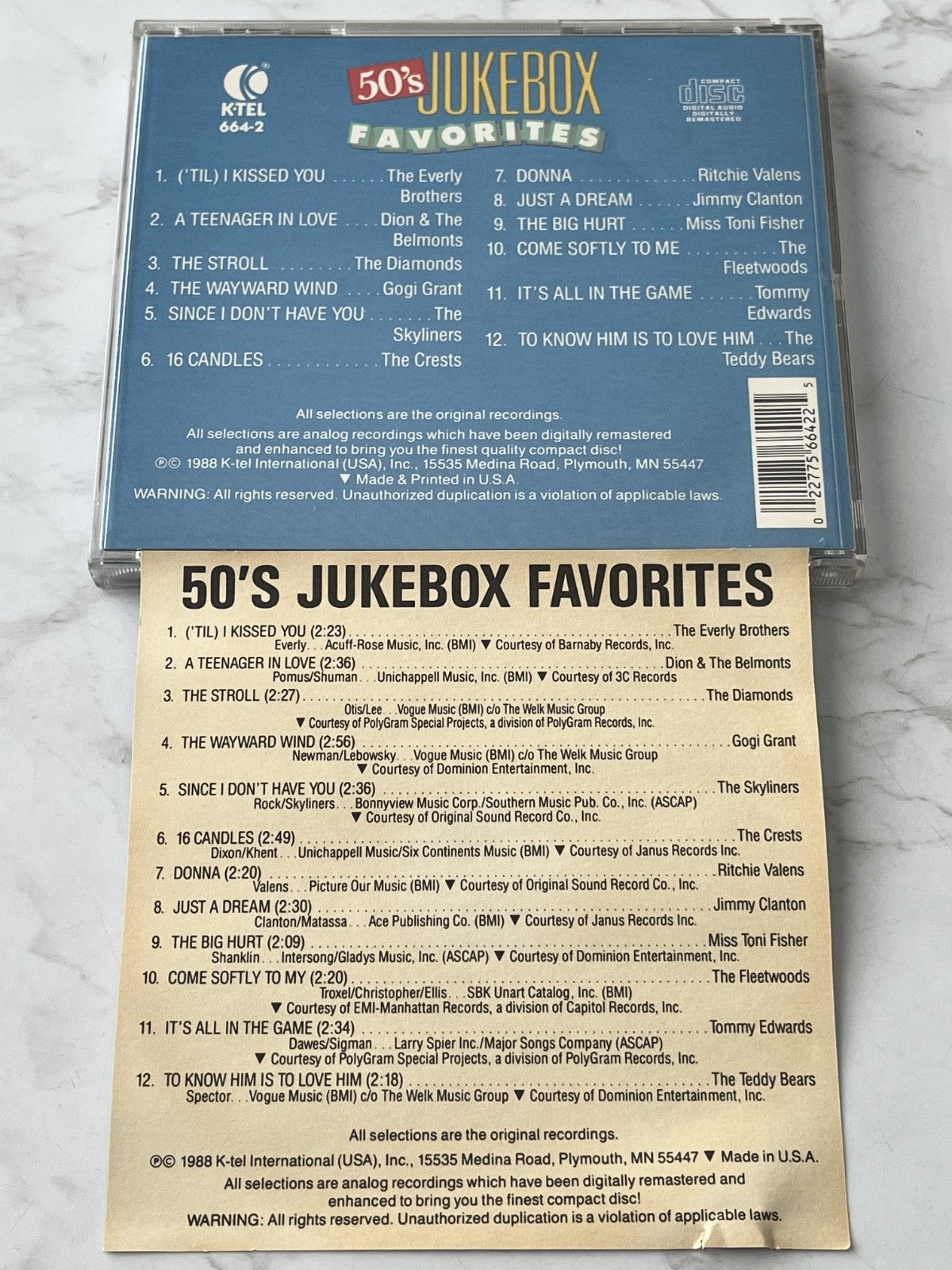 Ritchie Valens, The Everly Brothers, Various, The Crests, The Diamonds – 50's Jukebox Favorites (1988)