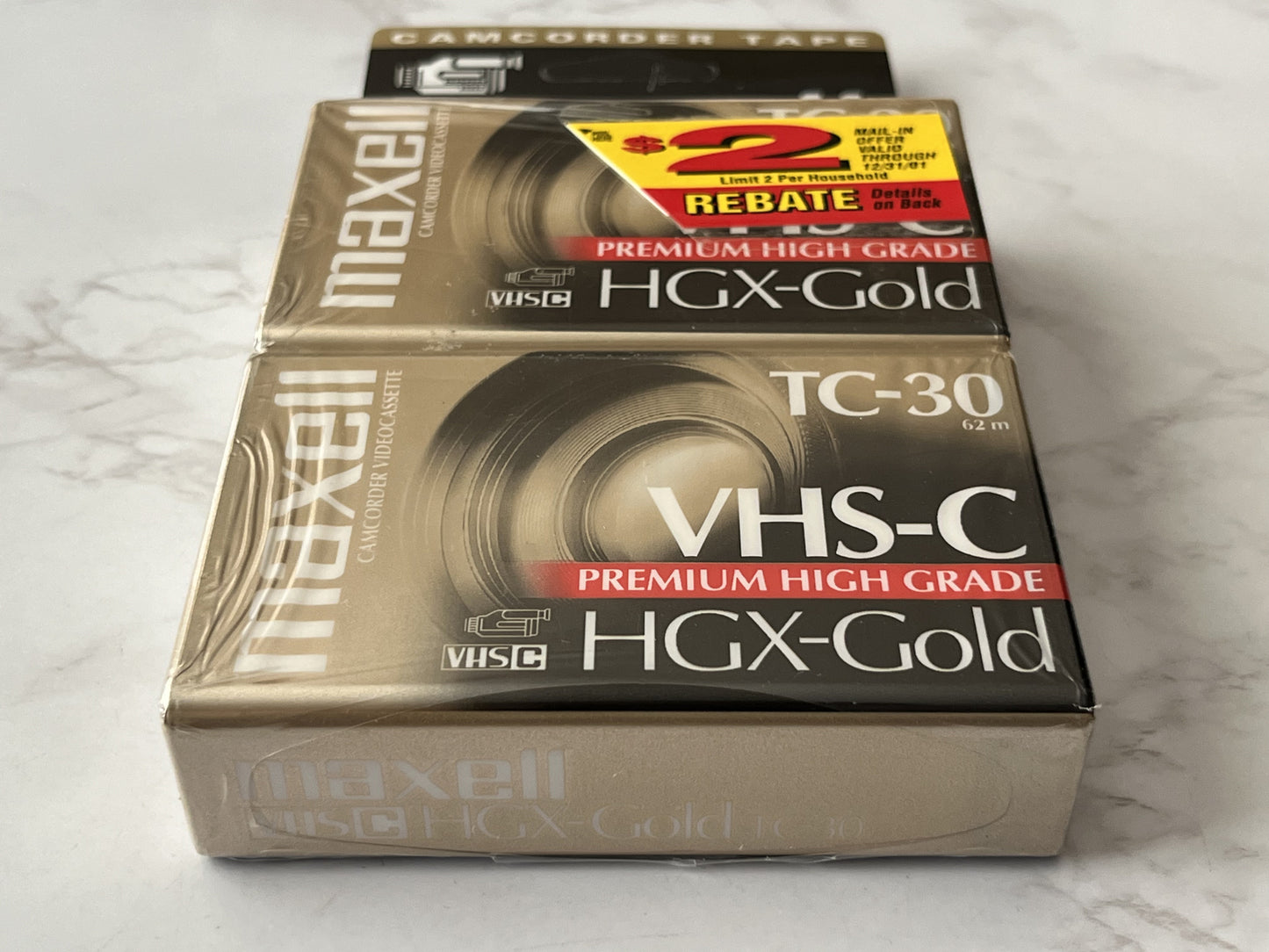 Maxell TC-30 VHS-C Premium High Grade CASSETTE Tapes SEALED! 2 PACK HGX-Gold NEW