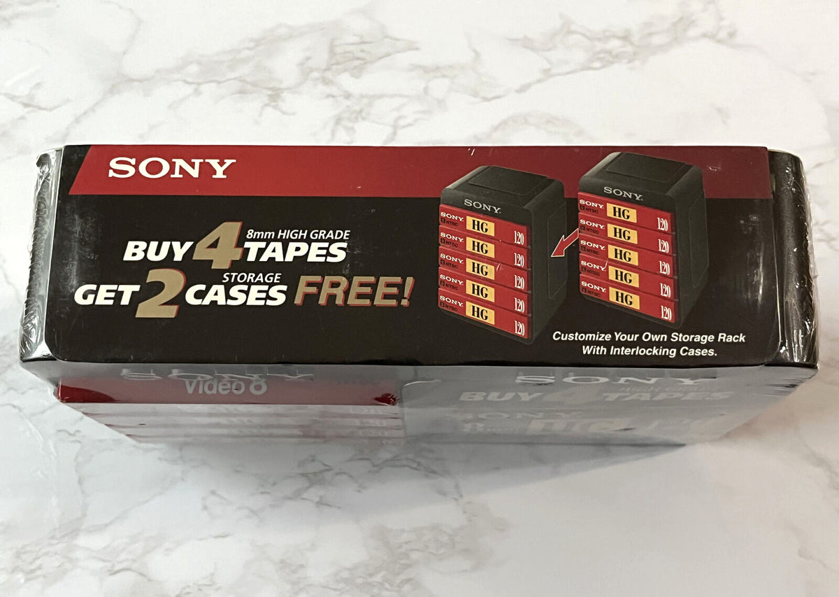 SONY 8mm HG 120 High Grade Video CASSETTE Tapes SEALED! 4 TAPES w/2 Cases! NEW!