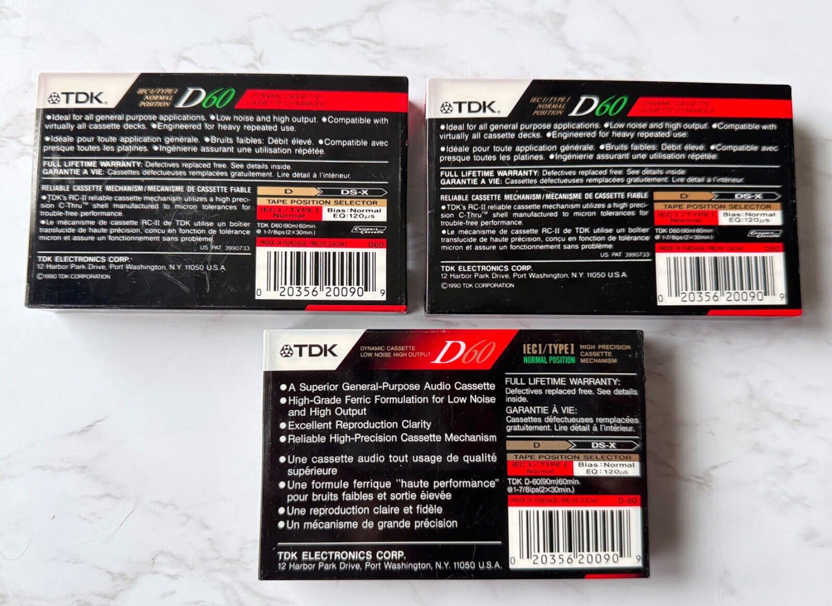 TDK D60 Blank Audio CASSETTE Tapes SEALED! LOT OF 3! IEC I / TYPE I BRAND NEW!