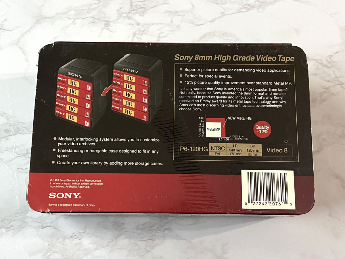 SONY 8mm HG 120 High Grade Video CASSETTE Tapes SEALED! 4 TAPES w/2 Cases! NEW!