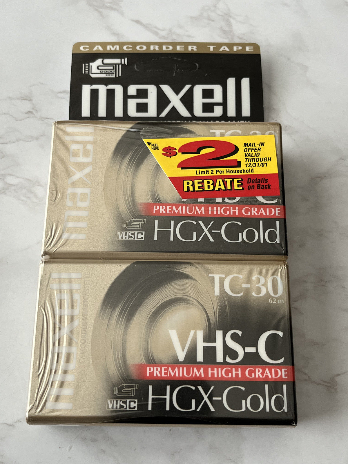 Maxell TC-30 VHS-C Premium High Grade CASSETTE Tapes SEALED! 2 PACK HGX-Gold NEW