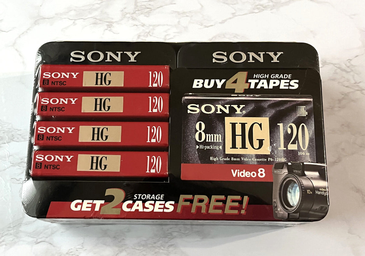 SONY 8mm HG 120 High Grade Video CASSETTE Tapes SEALED! 4 TAPES w/2 Cases! NEW!