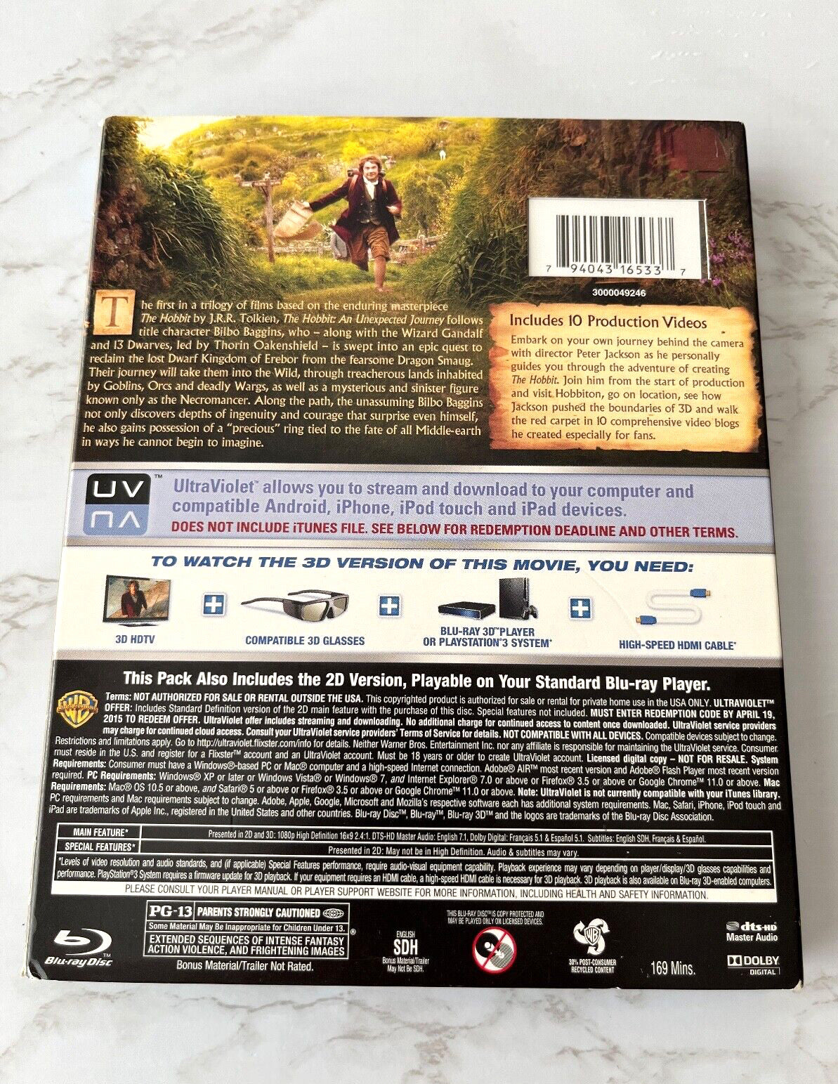 The Hobbit An Unexpected Journey 3D/Blu-ray/DVD 5 Disc Set! J.R.R. Tolkien (2012)
