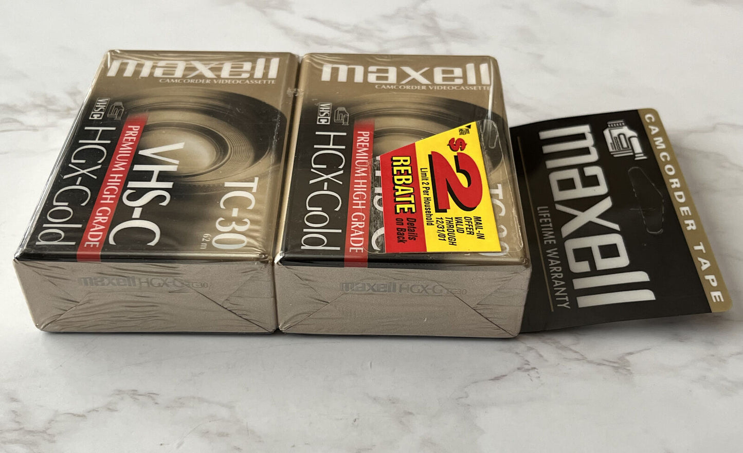 Maxell TC-30 VHS-C Premium High Grade CASSETTE Tapes SEALED! 2 PACK HGX-Gold NEW