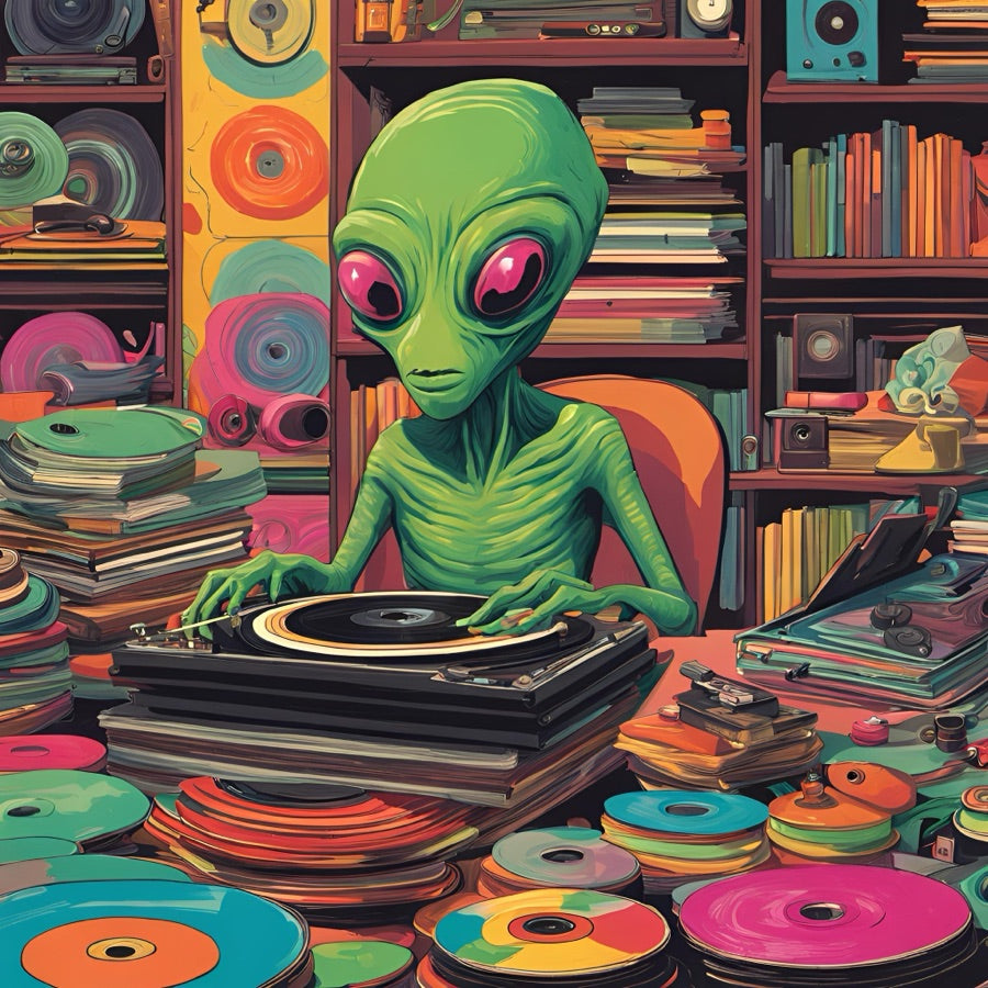 The RCC listening-room alien, verifying a pressing at the turntable